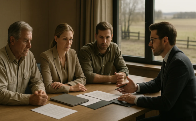 Família empresária e advogado discutem holding rural em ambiente corporativo